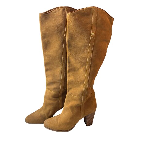 Guess Chestnut Brown Suede Leather Heeled Boots Over the Knee Almond Toe 9M READ - Picture 1 of 16